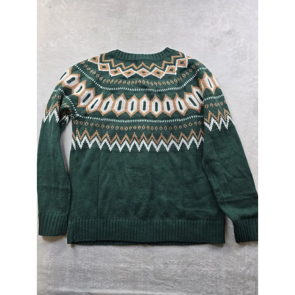 Maurices Fair Isle‎ Cardigan Sweater Womens Medium Green Geometric Knit NEW